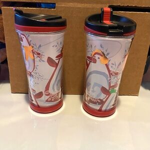 2 Starbucks 8 oz. Holiday Travel Tumblers Penguins 2007